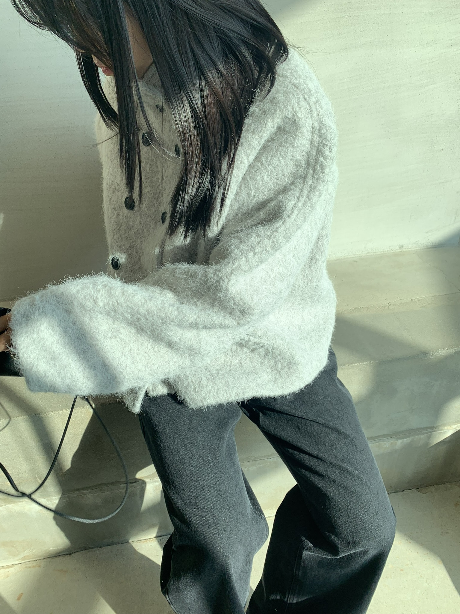 (2 color) 하이넥 부클 숏 코트  High-neck boucle short knitwear 상세 이미지 4