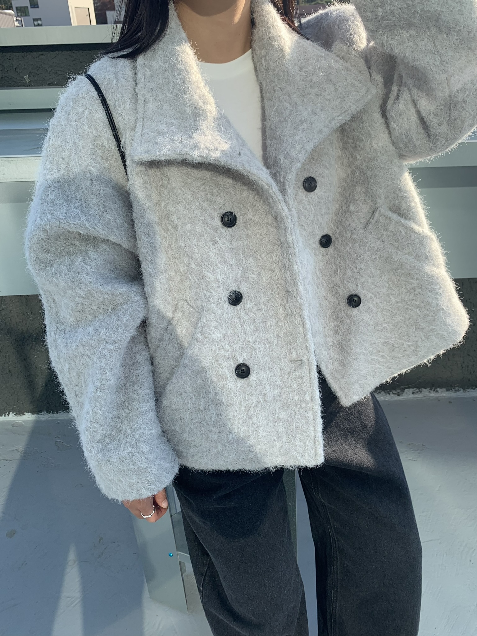 (2 color) 하이넥 부클 숏 코트  High-neck boucle short knitwear 상세 이미지 16