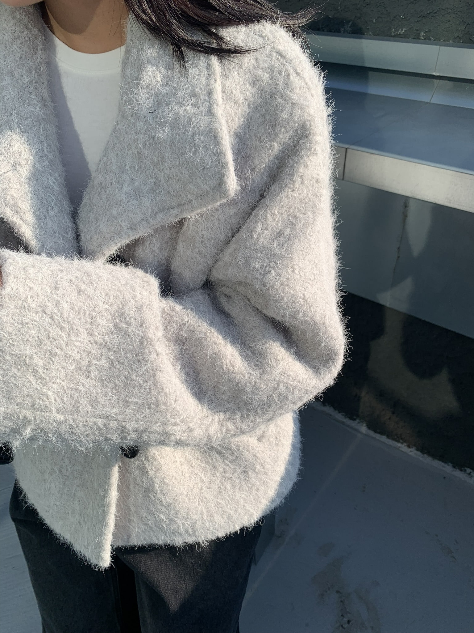 (2 color) 하이넥 부클 숏 코트  High-neck boucle short knitwear 상세 이미지 17