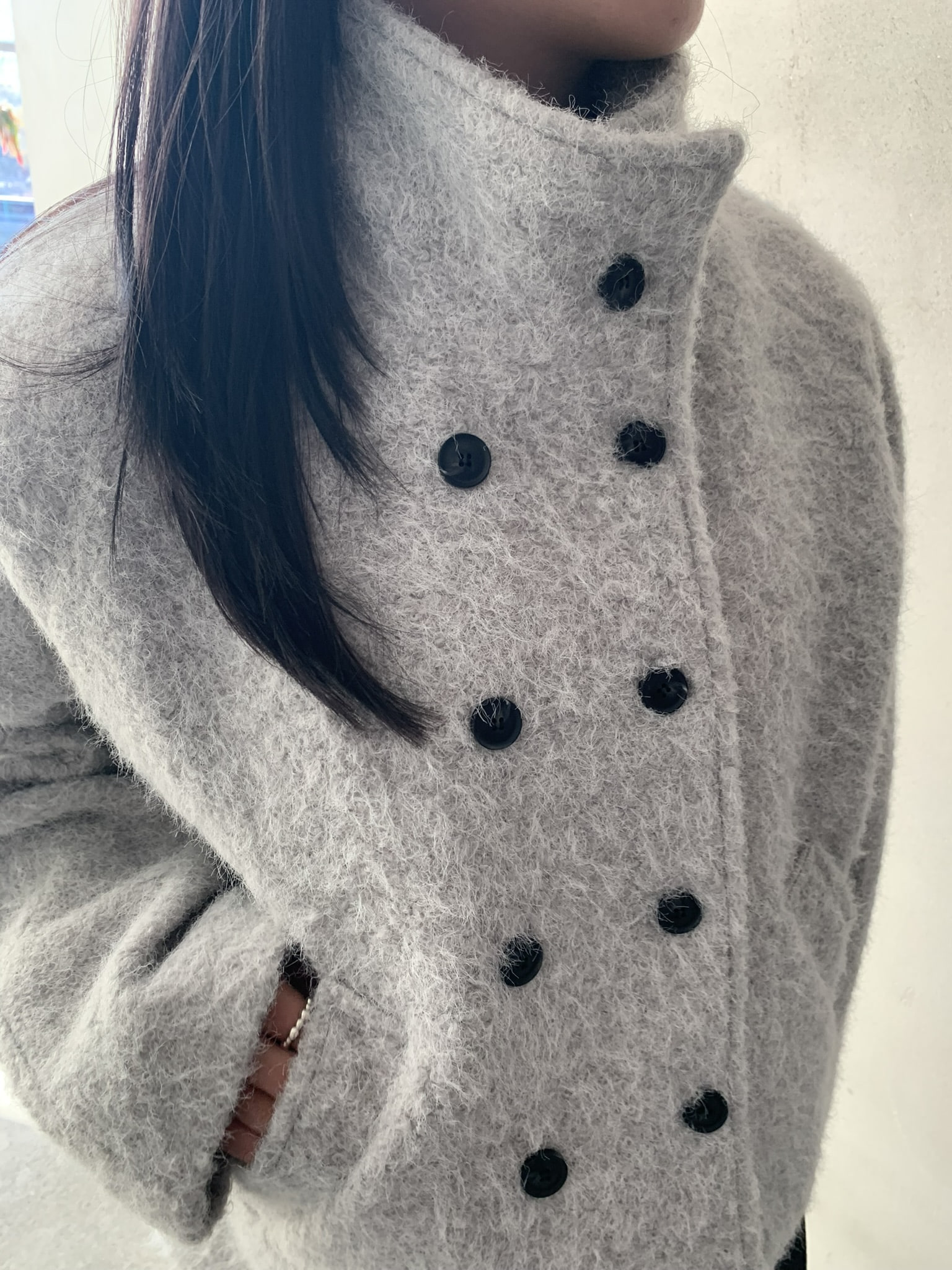 (2 color) 하이넥 부클 숏 코트  High-neck boucle short knitwear 상세 이미지 9