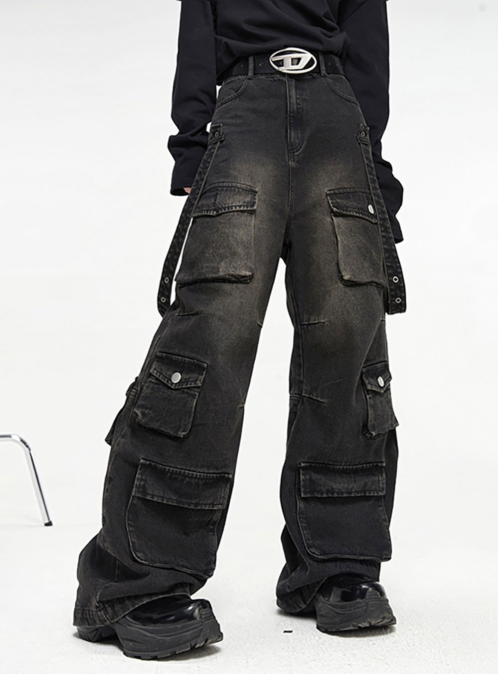 CROWORLD] multi-pocket wide denim pants (2color) - BCAESAR