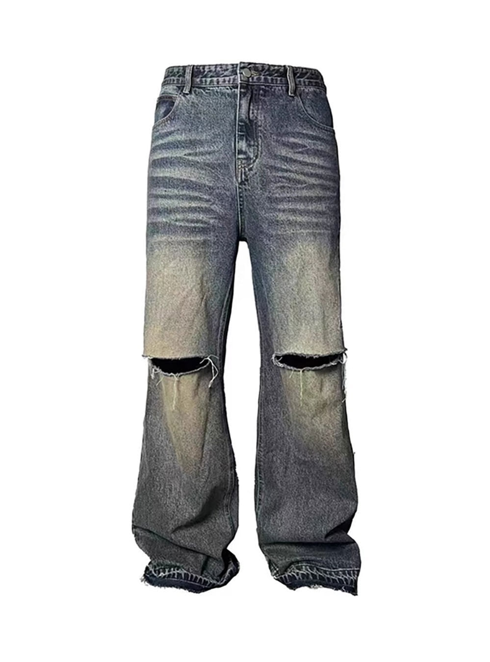 JCAESAR] Knife Cut Wide Two-Tone Heavy Washing Denim Pants