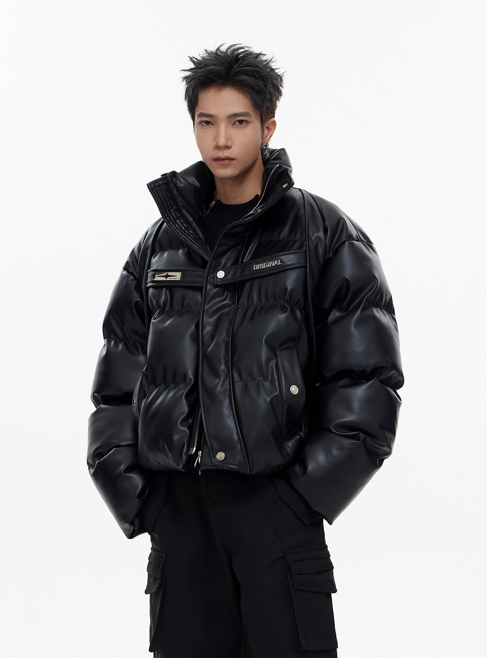 LUCE GARMENT] Metal Strap Leather Jacket - BCAESAR 