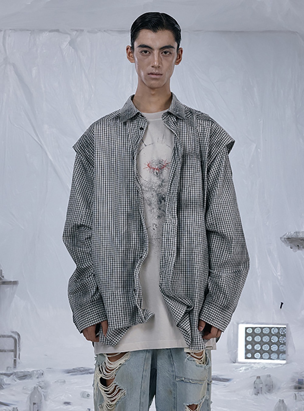 送料関税込 【D5OVE】 Distressed checkered shirt D5OVE] Distressed checkered shirt - BCAESAR