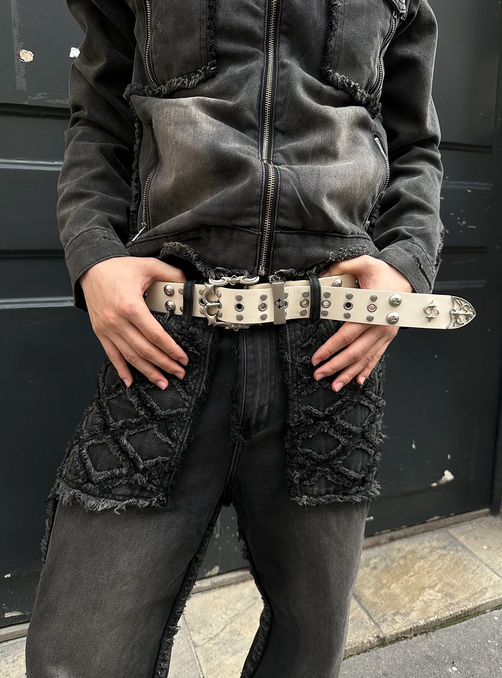 LOSANGE] American Imported Cowhide White Belt - BCAESAR 