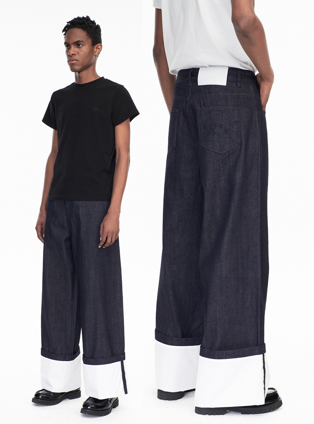 isiets relaxed fit wide denim pants blue（Loose Fit Wide Leg