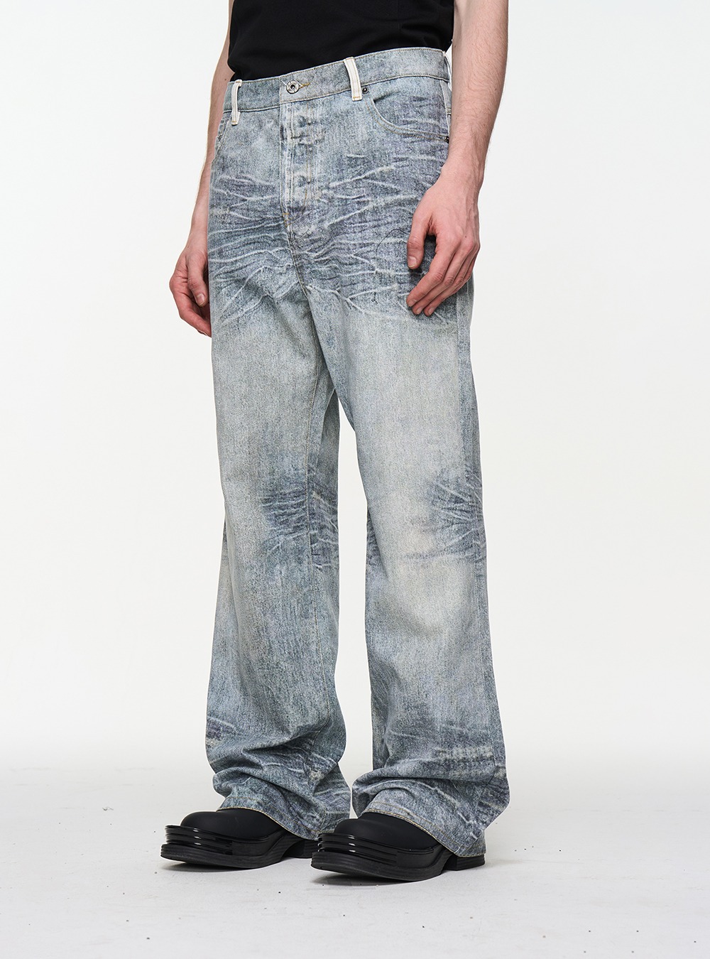 BLIND NO PLAN] Washing Digital Printed Straight Denim Pants - BCAESAR
