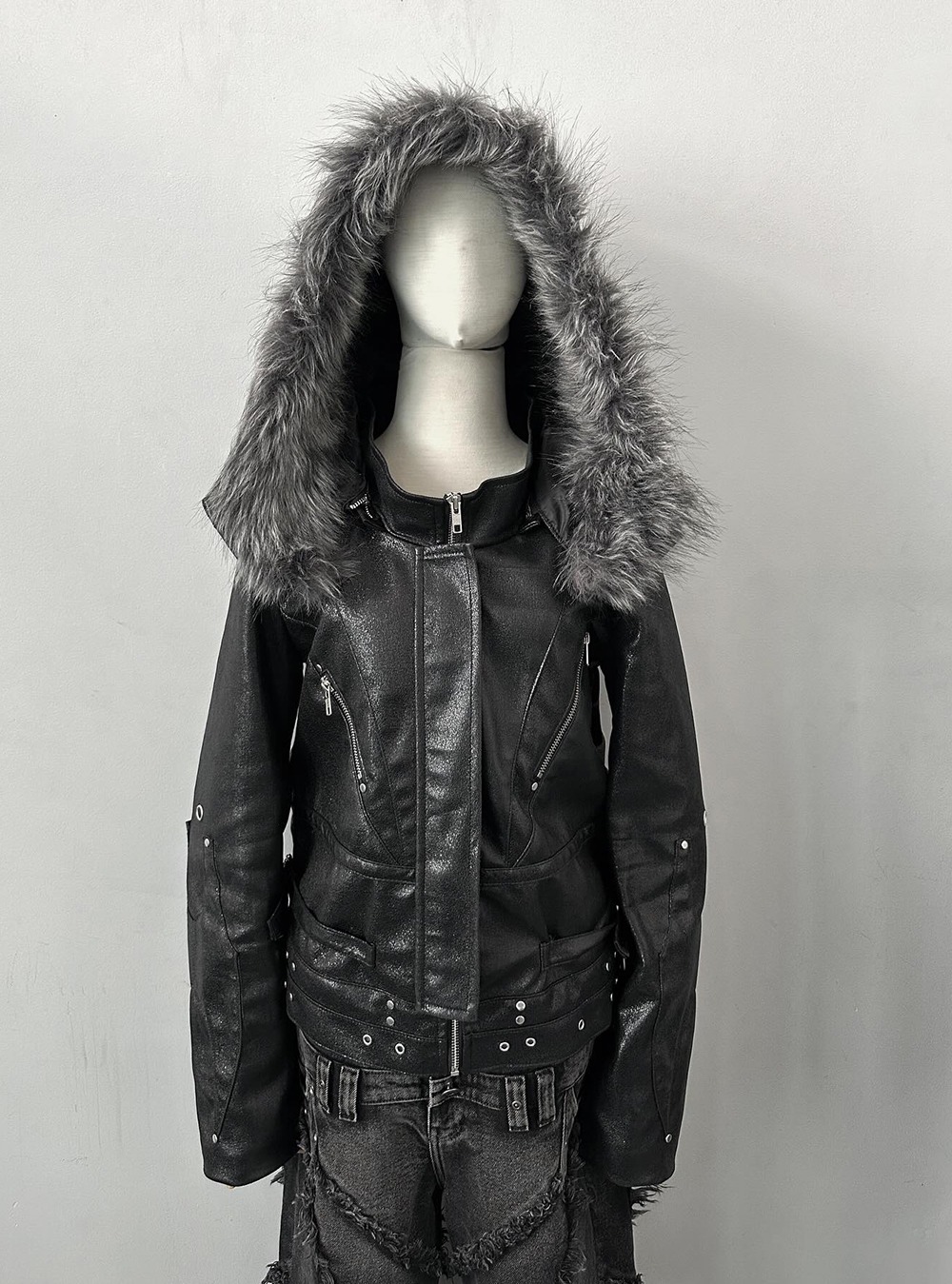 COZY] DECONSTRUCTED LEATHER HOODED JACKET - BCAESAR