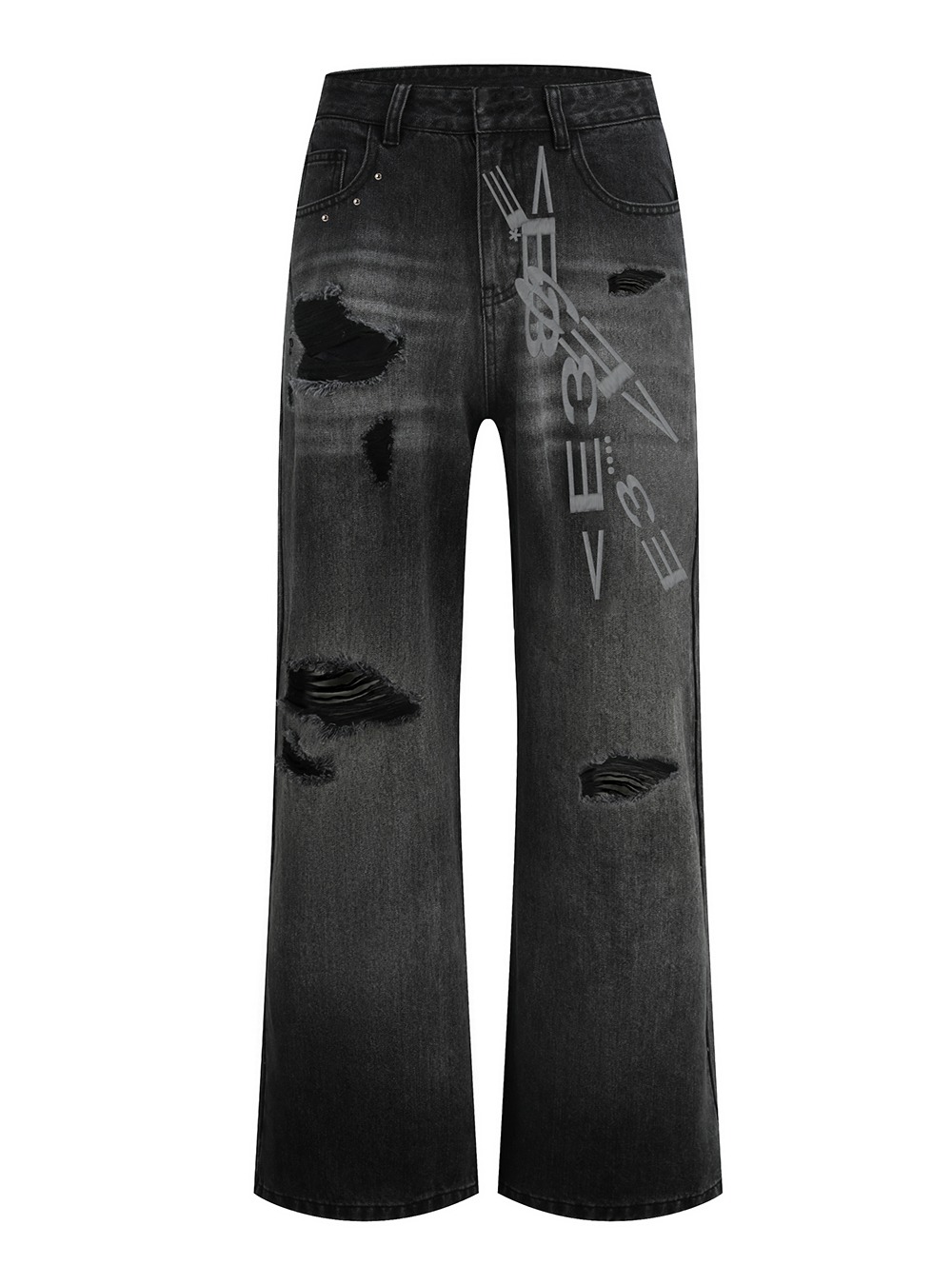 no E mosen] Black Ripped Jeans - BCAESAR