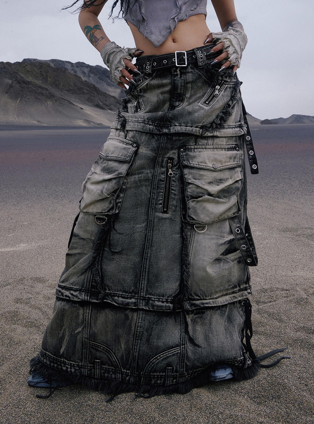 비엑세스 | [PERSONSOUL] Black Denim Long Skirt