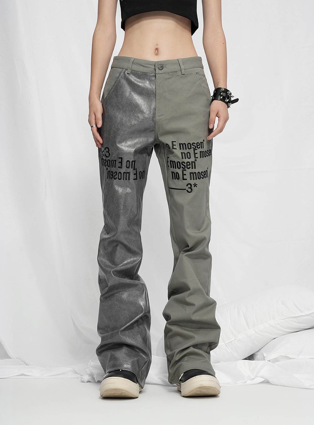 no E mosen デニム パンツ ウォッシュドブラック サイズ2 新品 No E Mosen] No E Mosen* Splice Leatherpants (2colors) | BCAESAR
