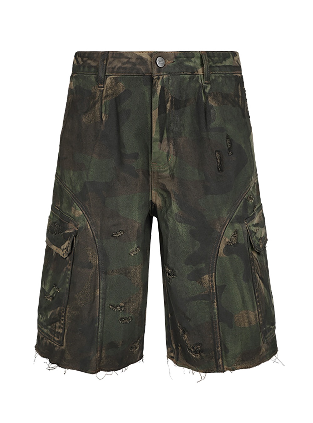 [ANTIDOTE] Distressed Camouflage Cargo Shorts