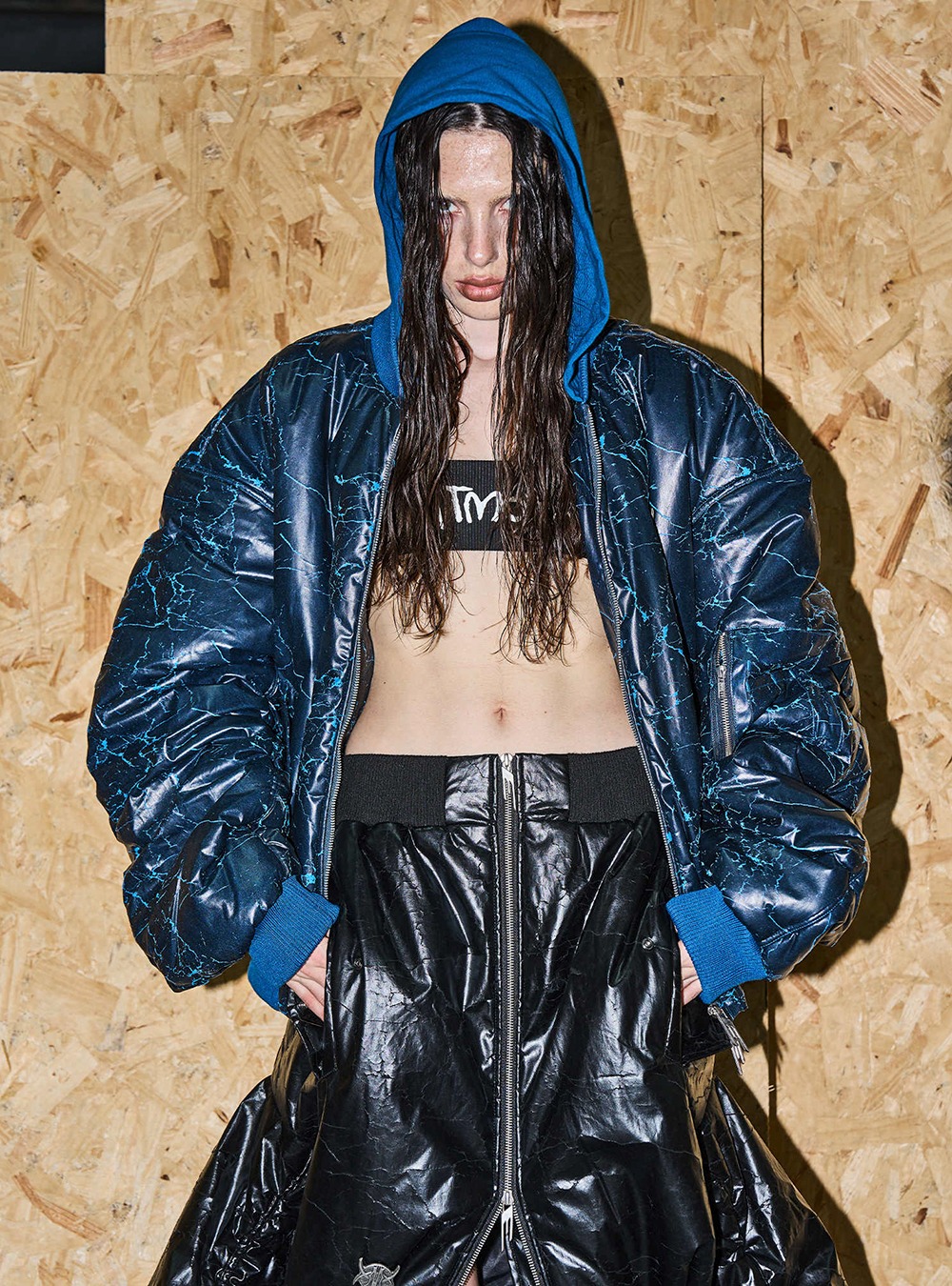 BLIND NO PLAN] Cracked Texture Bomber Jacket (2color) - BCAESAR