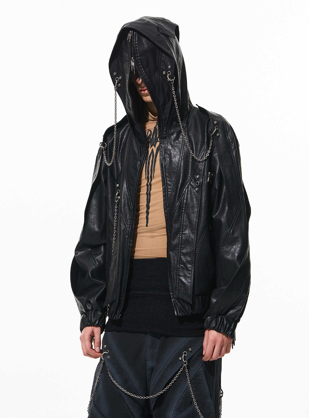 BLIND NO PLAN] Leather Decoration Hooded Jacket - BCAESAR