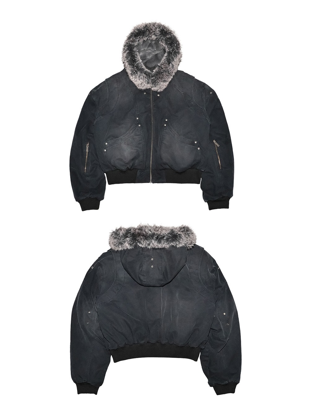 Fur Collar Dual-Sided Bomber Jacket - BCAESAR