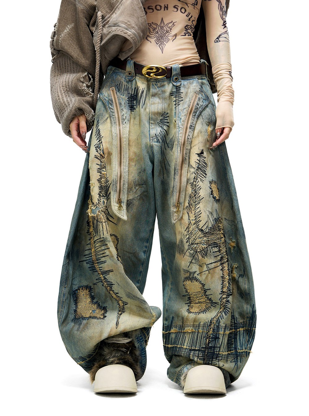 PERSONSOUL] Patche Embroidery Jeans - BCAESAR