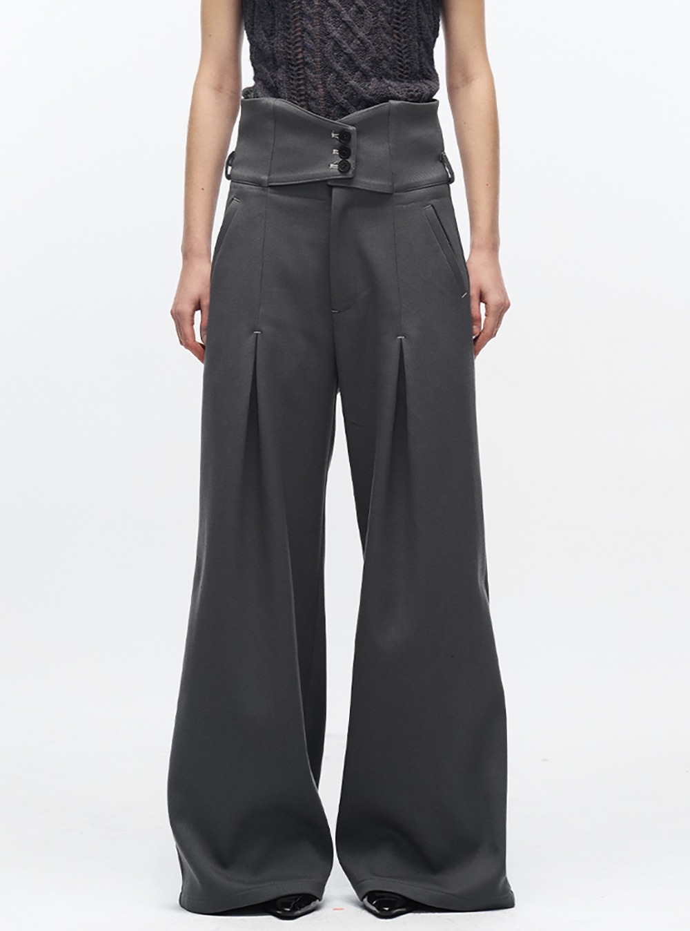 スラックス パンツ グレー SLIGHT VOGUE Slight Vogue] Sculpted High-Waist Grey Pants - BCAESAR