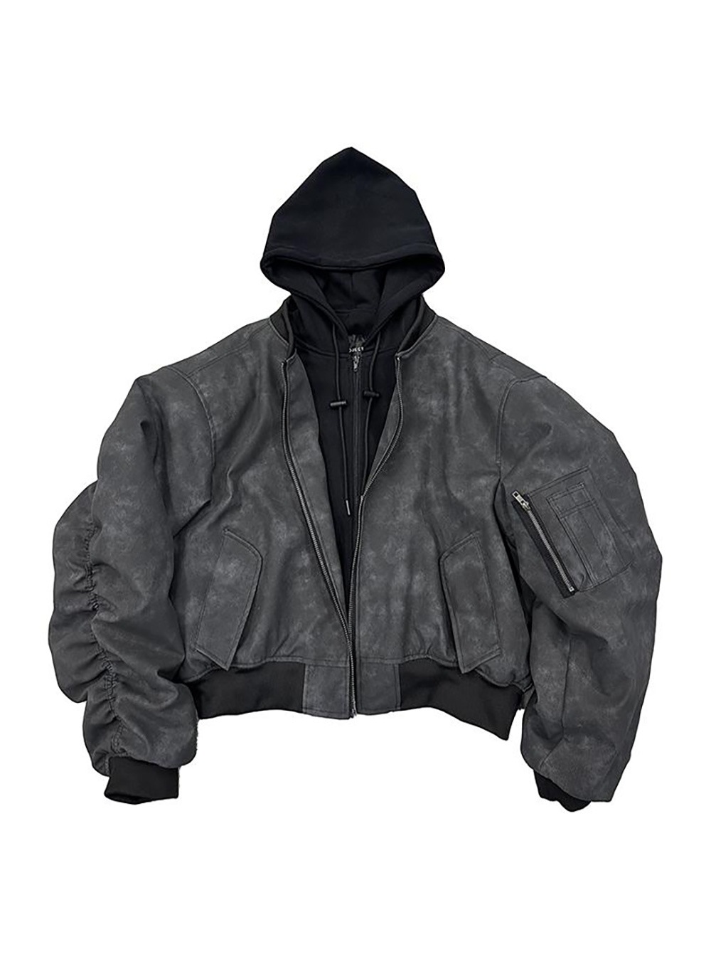 ジャケット・アウター POPPROJECT bomber jacket POPPROJECT] Dual-Layer Hooded PU Bomber Jacket - BCAESAR
