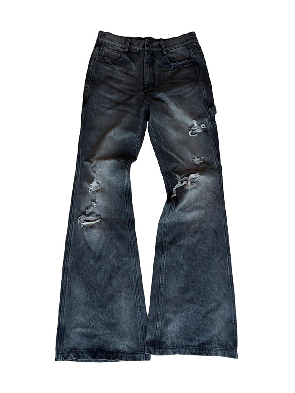 POPPROJECT] Washed Black Denim Flared Pants - BCAESAR