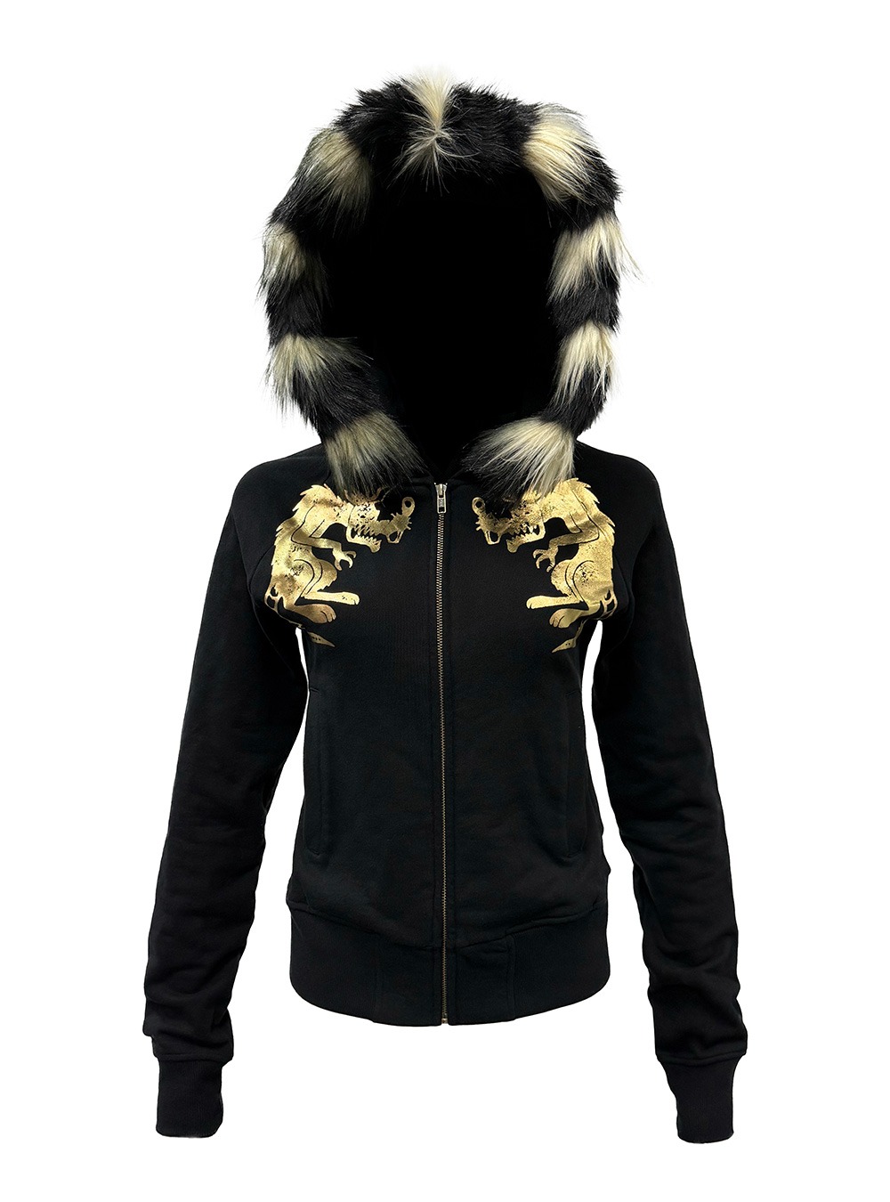 国内で当店のみ PCCVISION - Gold Print Fur-Trim Hoodie PCCVISION] Gold Print Fur-Trim Hoodie - BCAESAR