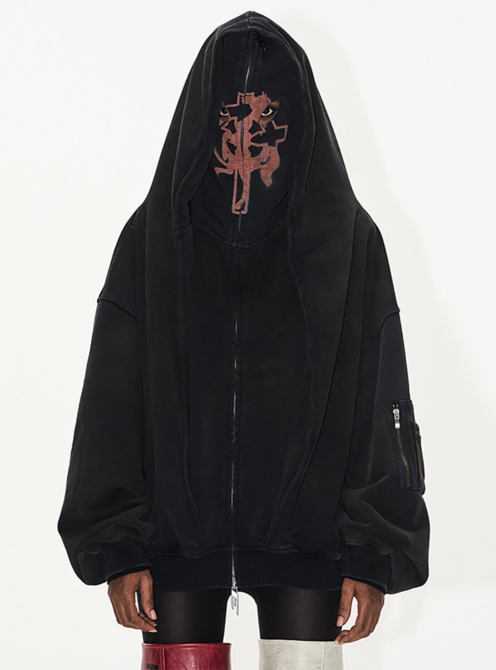 Exitmode Cross Battle Mask Washed Hoodie - BCAESAR