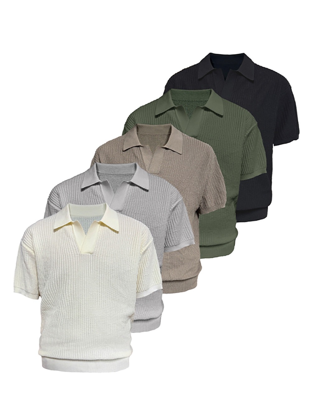 Ribbed Knit Short-Sleeve Polo (5color) - BCAESAR