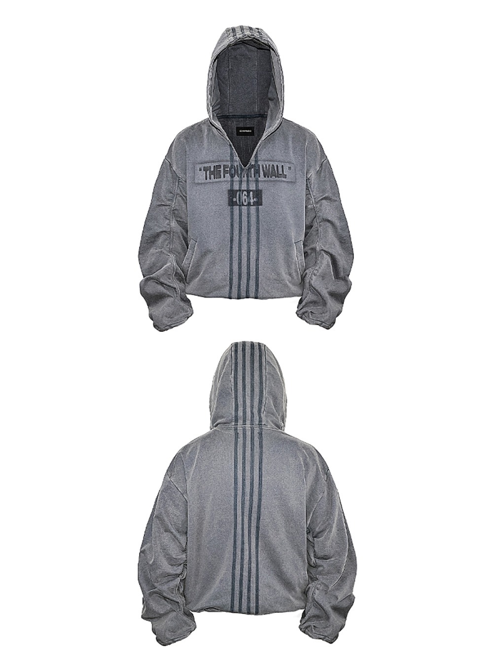 V-neck Zip Hoodie with Striped Detail - BCAESAR