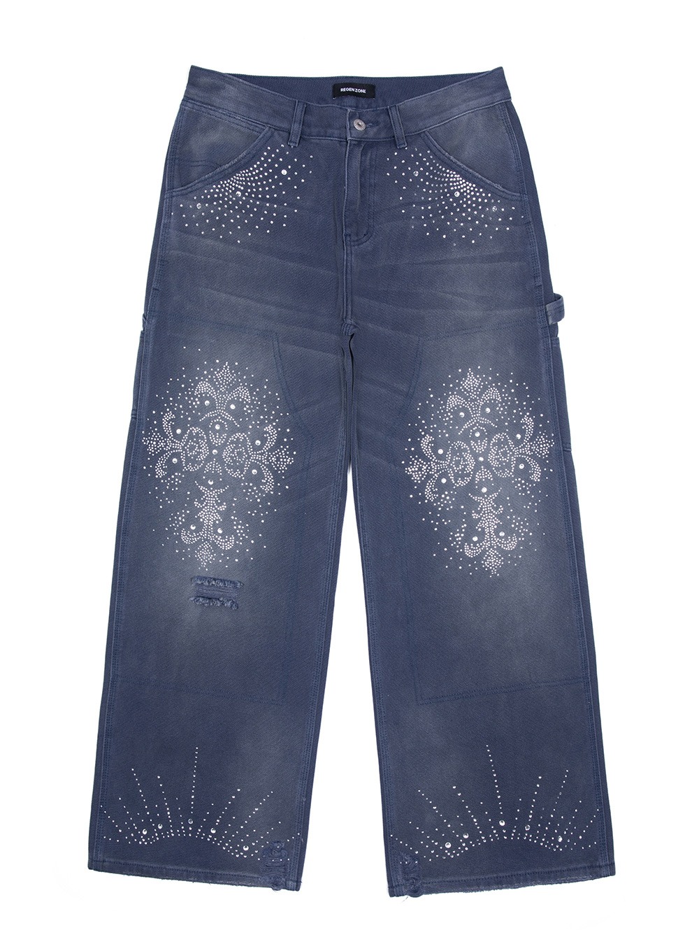 Diamond Embroidered Blue Jeans | BCAESAR