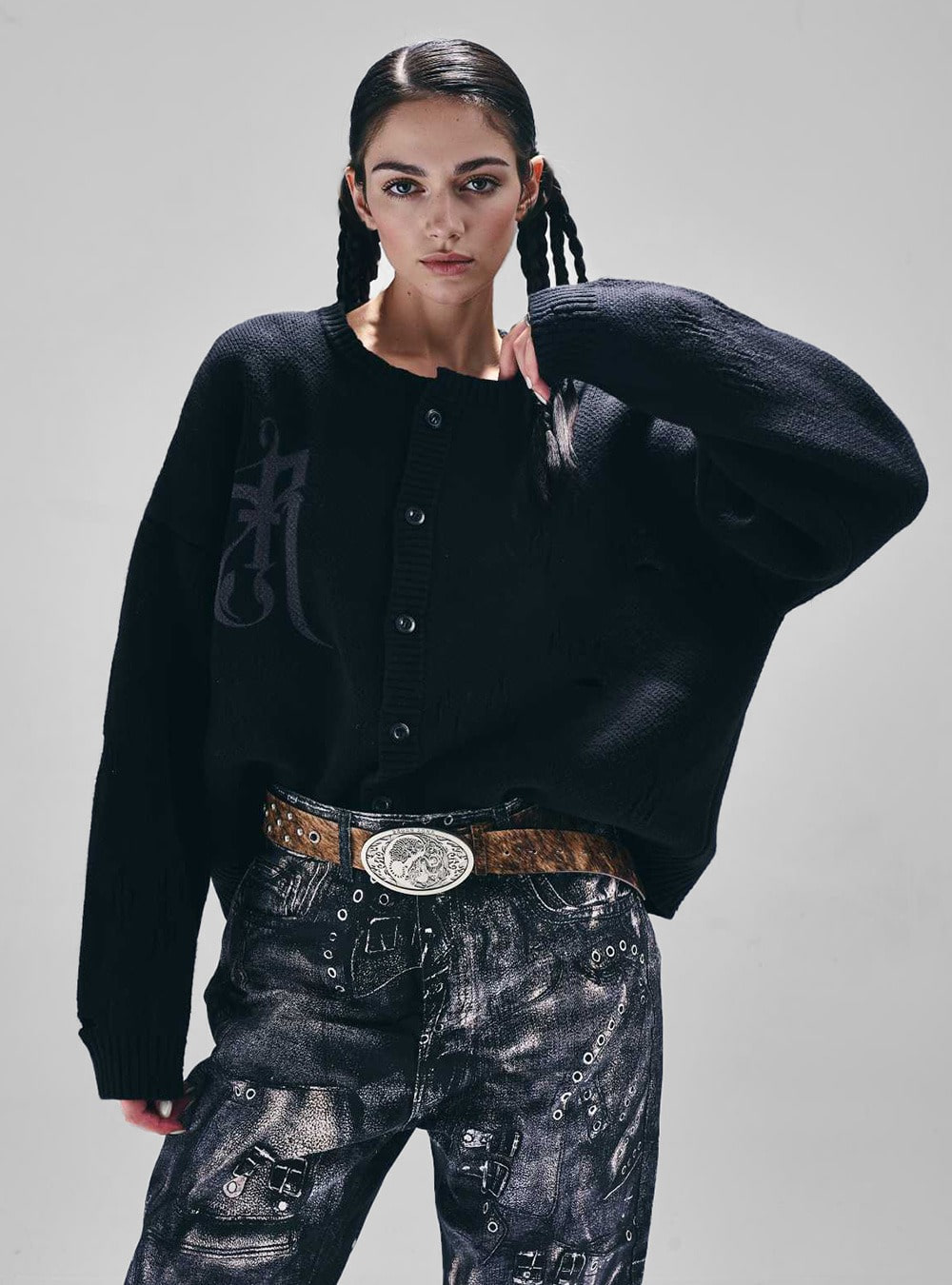 Distressed Graphic Knit Cardigan - BCAESAR