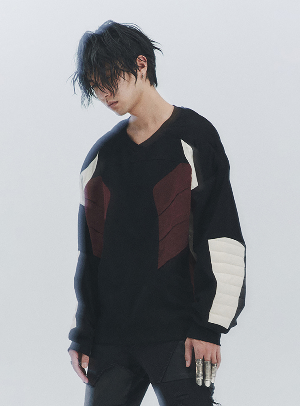 送料関税込 【D5OVE】 Wide shoulder silhouette racing shirt D5OVE] Wide shoulder silhouette racing sweater shirt - BCAESAR