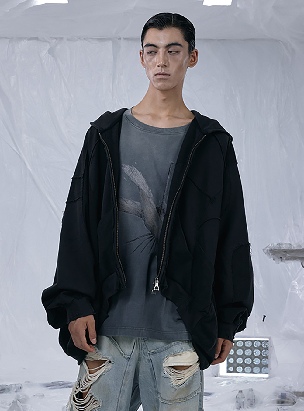 送料関税込 【D5OVE】 INSIDE OUT STRESSED Zipper Sweatshirt D5OVE] INSIDE OUT STRESSED Zipper Sweatshirt - BCAESAR