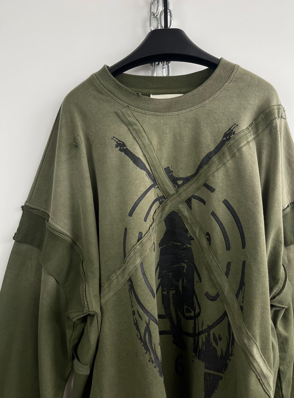国内で当店のみ Hell System - PATCHWORK DESTROYED SWEATSHIRT HELL SYSTEM] PATCHWORK DESTROYED SWEATSHIRT LONG SLEEVE