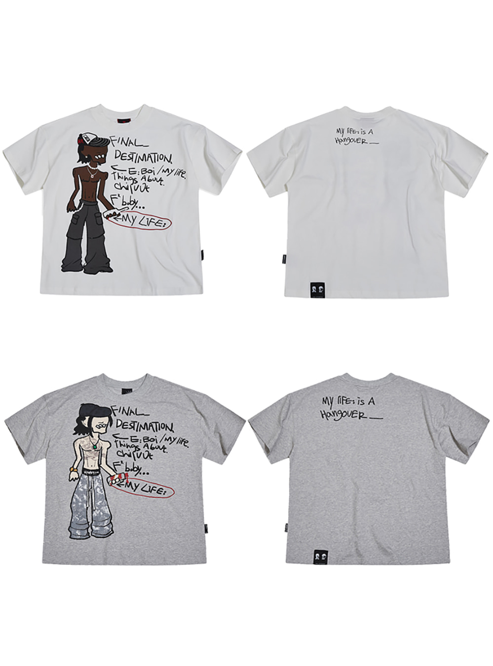NO E MOSEN ポロシャツ　swag y2k opium tシャツ　短丈 no E mosen] Life Slogan Short Sleeve - BCAESAR