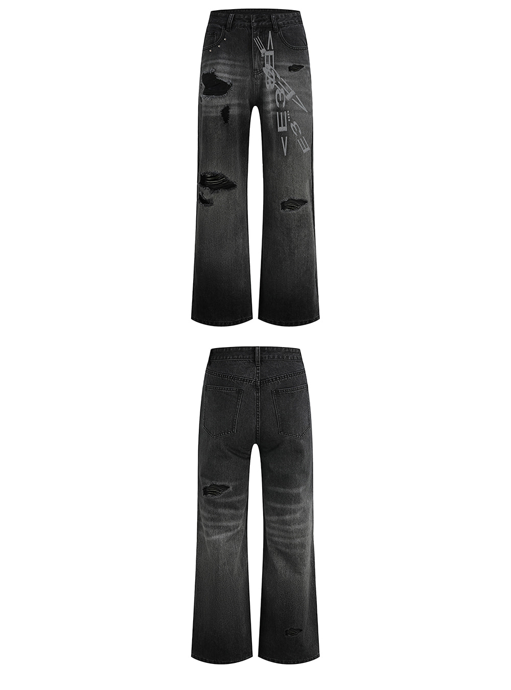 no E mosen] Black Ripped Jeans - BCAESAR