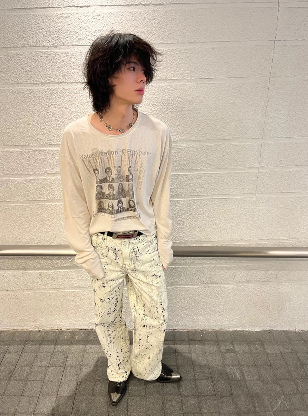 送料関税込 【NO E MOSEN】 Snowflake Cotton Print Long Tee No E Mosen] Snowflake Cotton Print Long Sleeve T-shirt - BCAESAR
