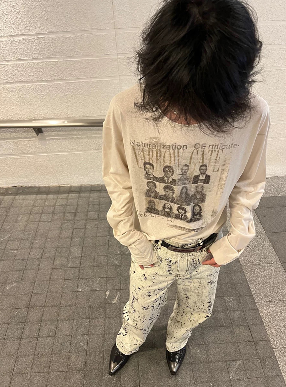 送料関税込 【NO E MOSEN】 Snowflake Cotton Print Long Tee No E Mosen] Snowflake Cotton Print Long Sleeve T-shirt - 비
