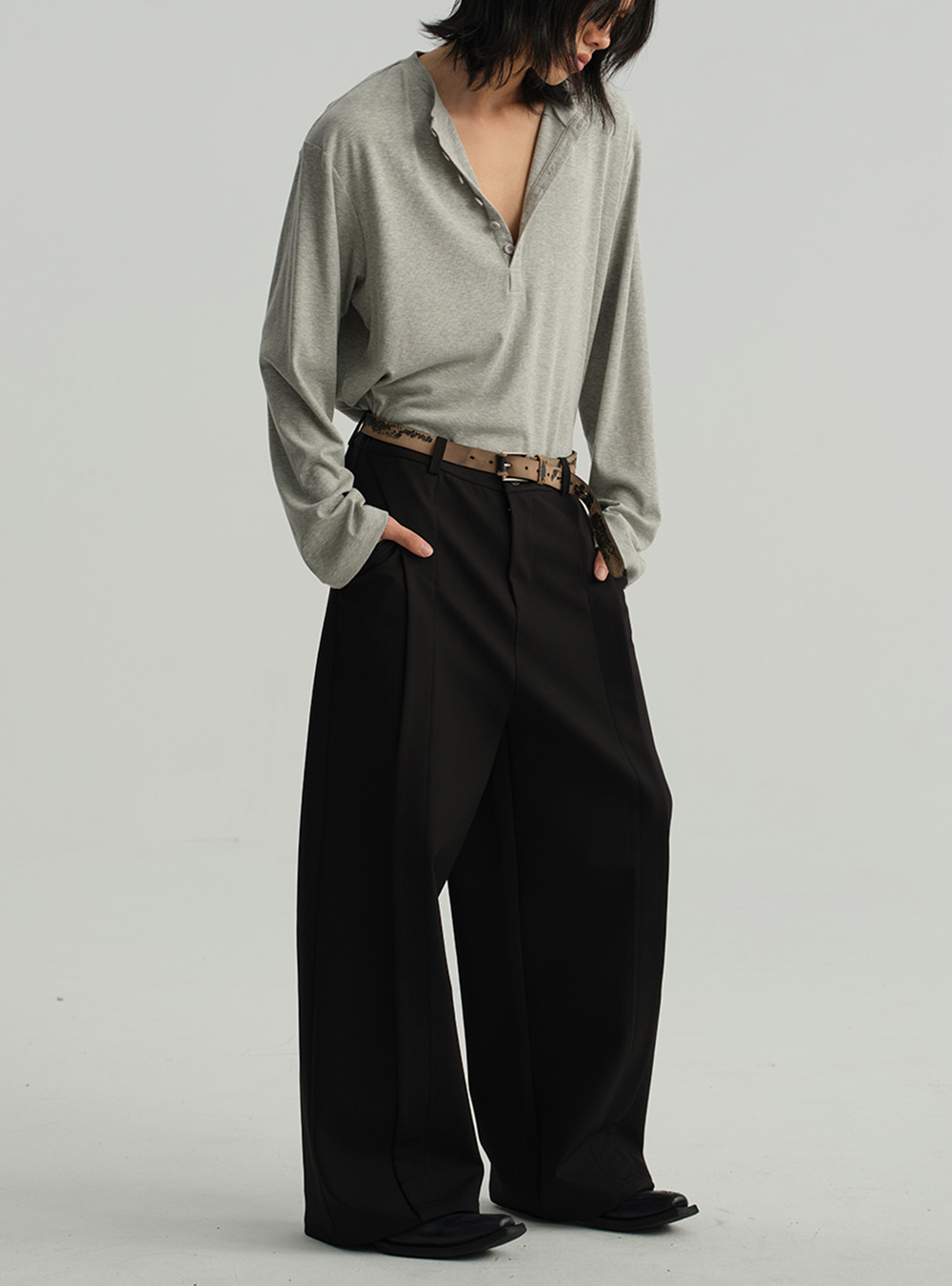 JCAESAR] Henley Collar Long Sleeve Shirt (4color) - BCAESAR
