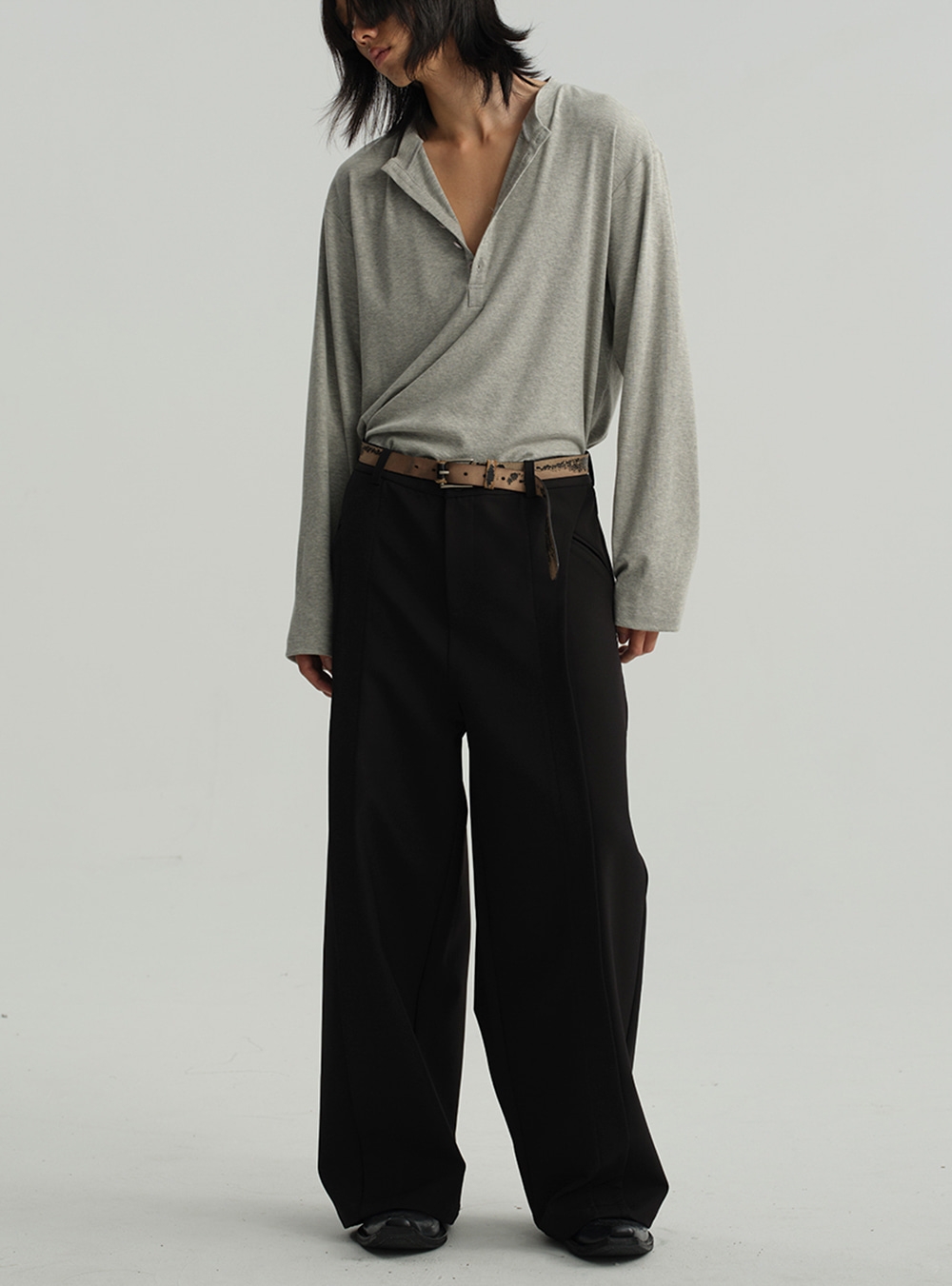 JCAESAR ヘンリーカラー ロングスリーブ JCAESAR] Henley Collar Long Sleeve Shirt (4color) - BCAESAR