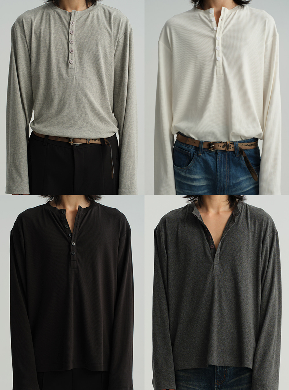 JCAESAR ヘンリーカラー ロングスリーブ JCAESAR] Henley Collar Long Sleeve Shirt (4color) - BCAESAR