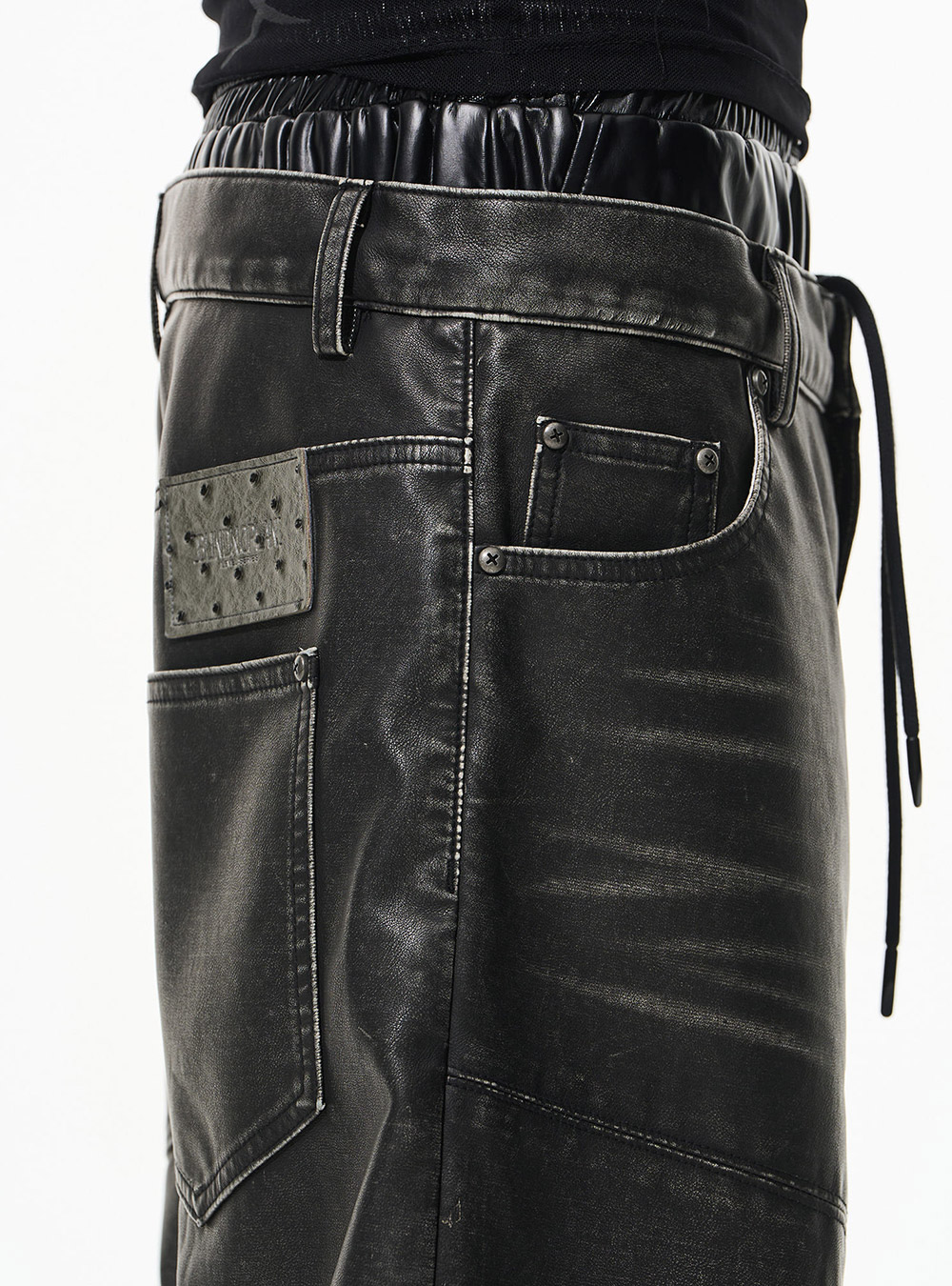 パンツ BLIND NO PLAN Black Leather Pants BLIND NO PLAN] Vintage Wash Leather Pants (Black Gray) - BCAESAR