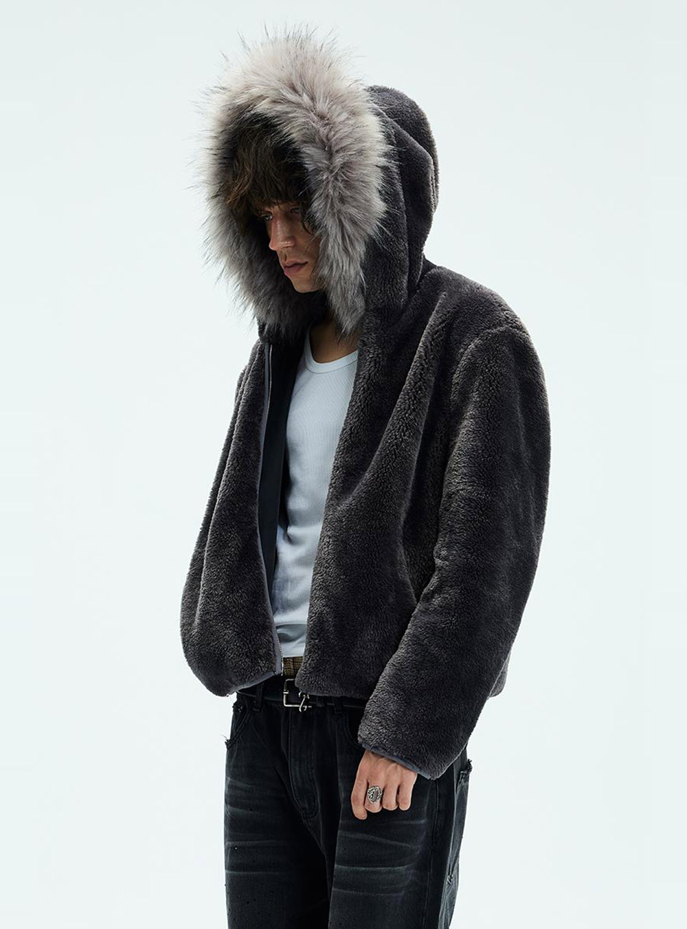 Two-Tone Detachable Fur Hoodie (2color) - BCAESAR
