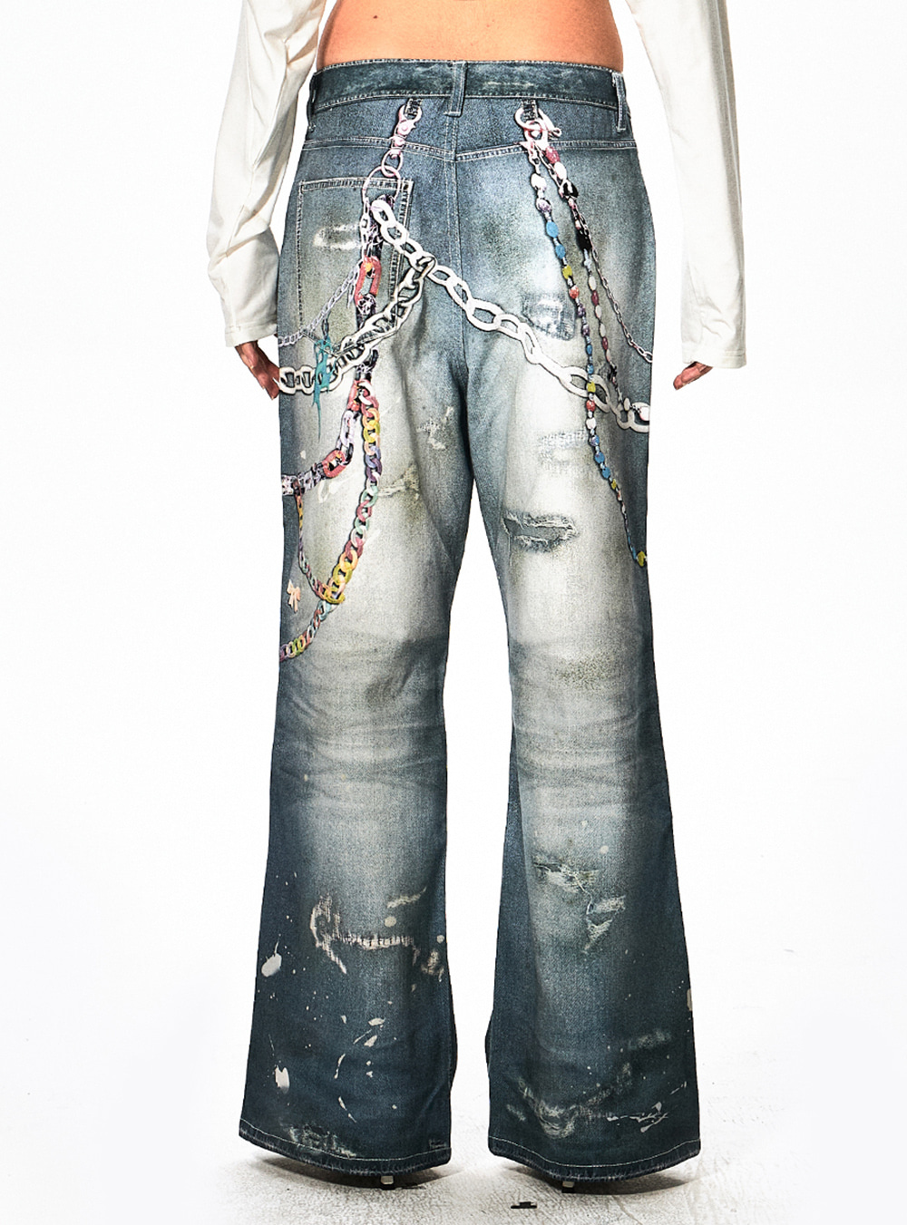 【送料関税込】DND4DES y2k chain design denim DND4DES Cartoon Chain Wide-Leg Jeans