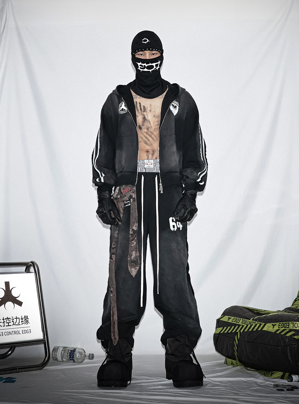 LCE] Vintage Wash Printed Hoodie & Pants Set - BCAESAR