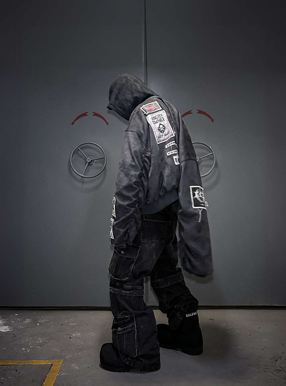 LCE] Gray-Blue Bomber Jacket with Warning Patches - BCAESAR