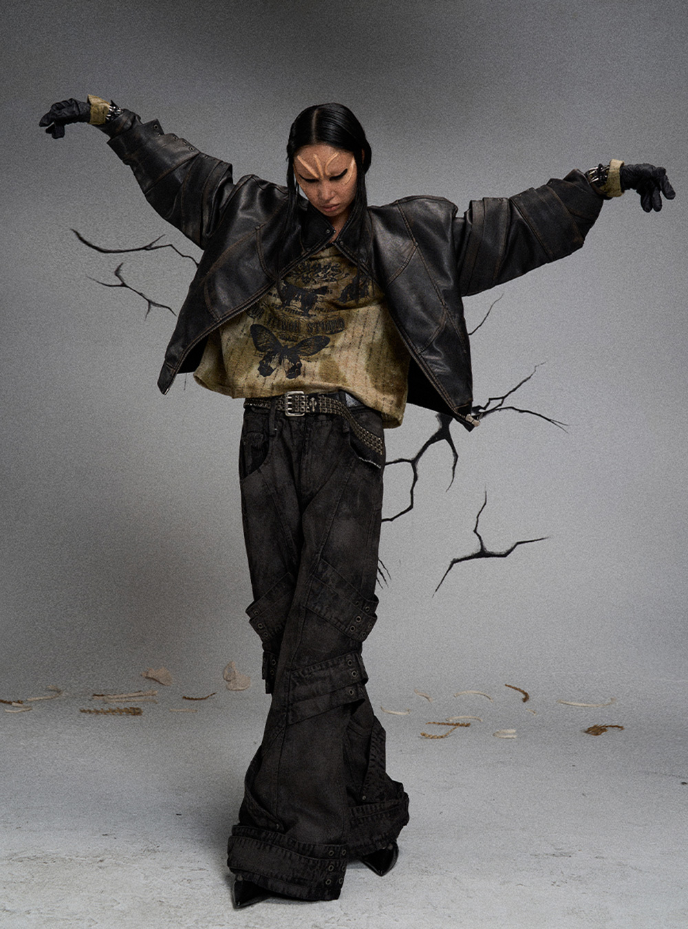 flyerrer レザージャケット s FLYERRER] Distressed Leather Jacket - BCAESAR