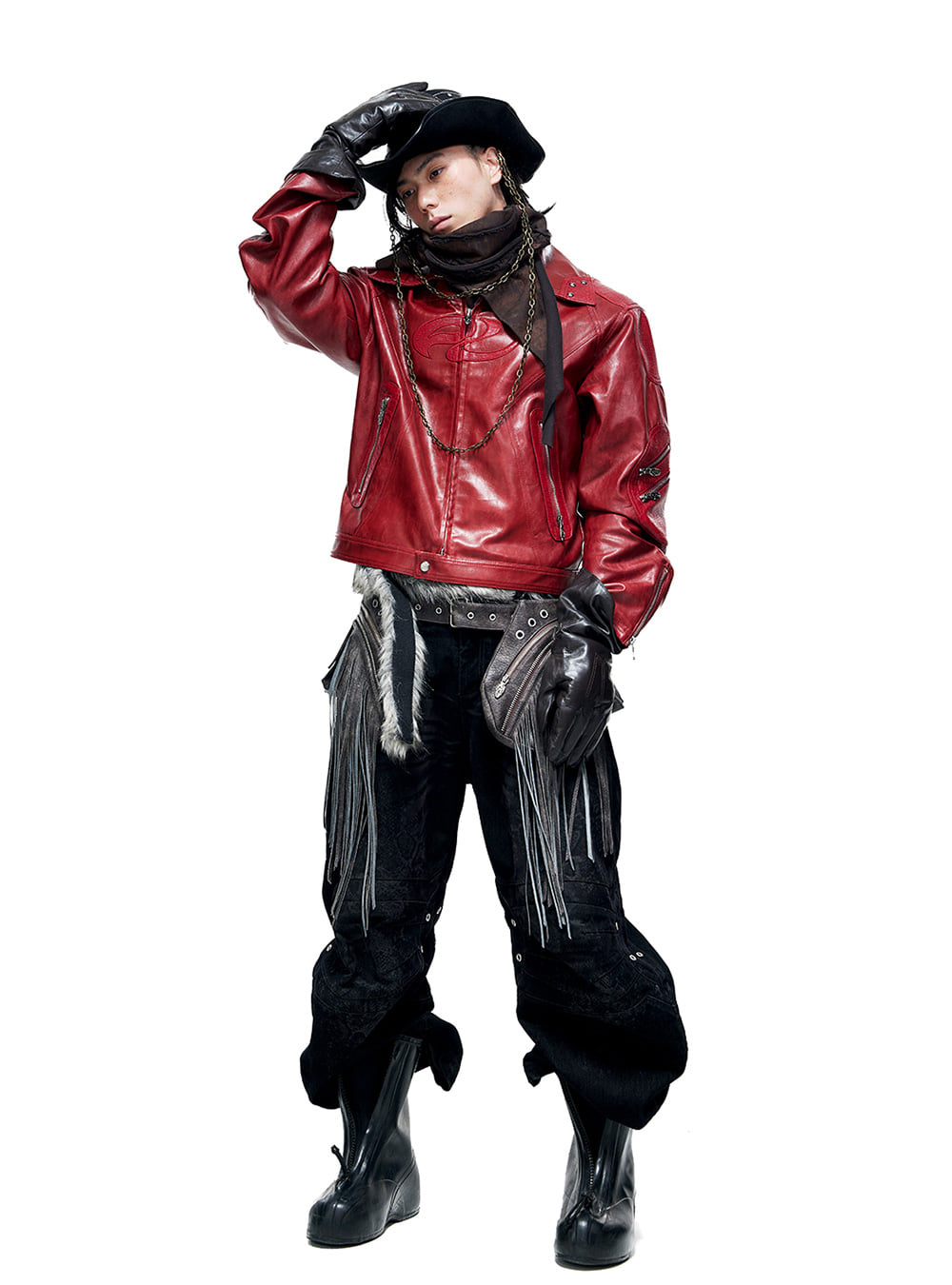 PERSONSOUL] Red Panel Leather Jacket - BCAESAR