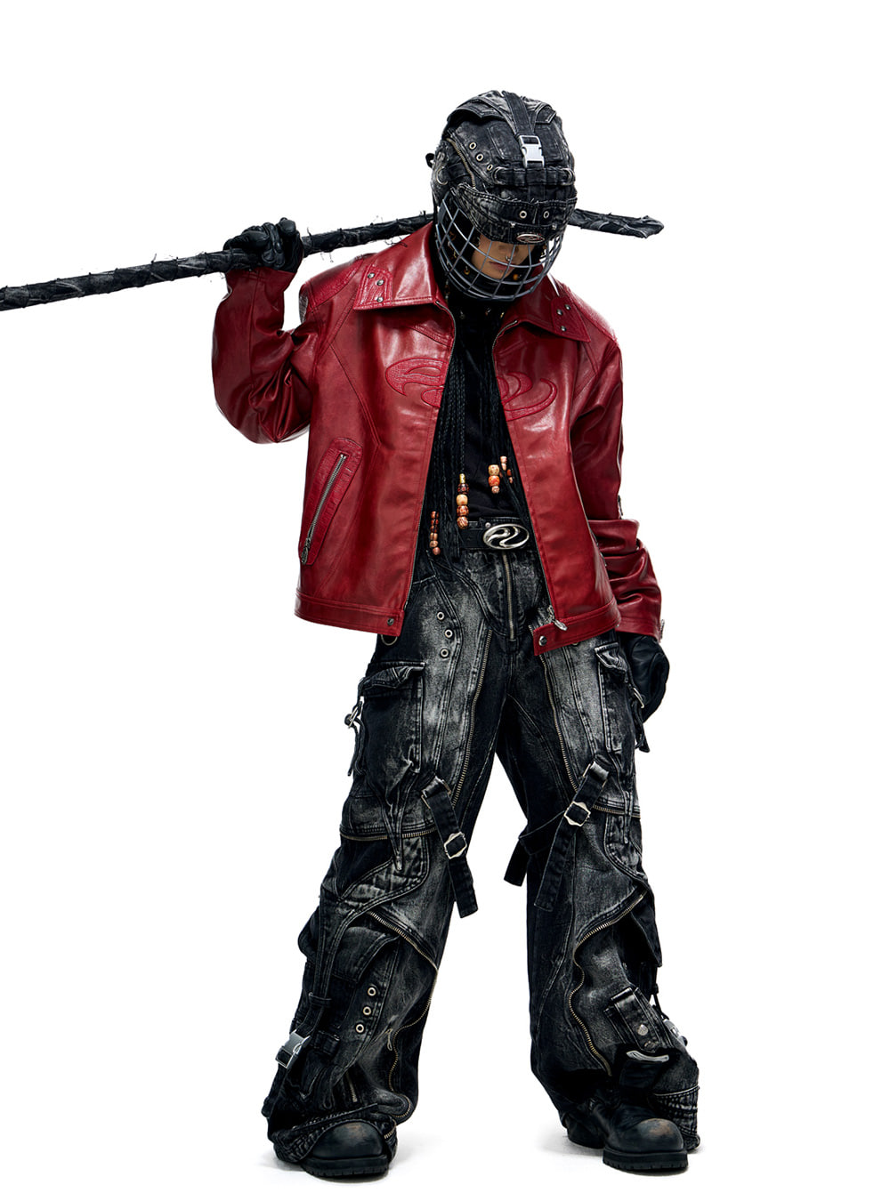 PERSONSOUL] Red Panel Leather Jacket - BCAESAR
