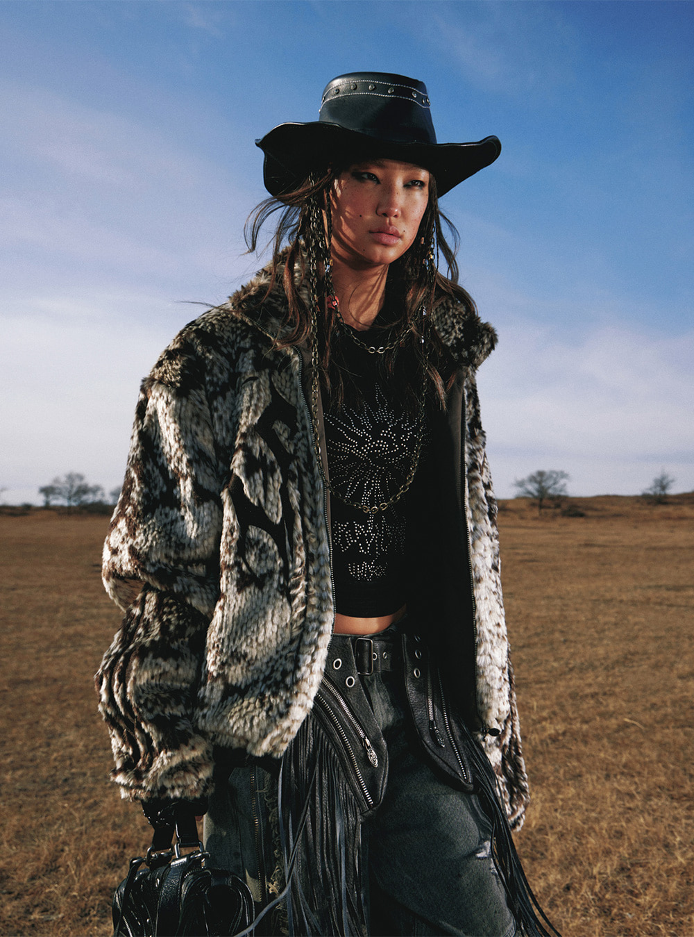 PERSONSOUL] Snake Pattern Faux Fur Jacket | BCAESAR