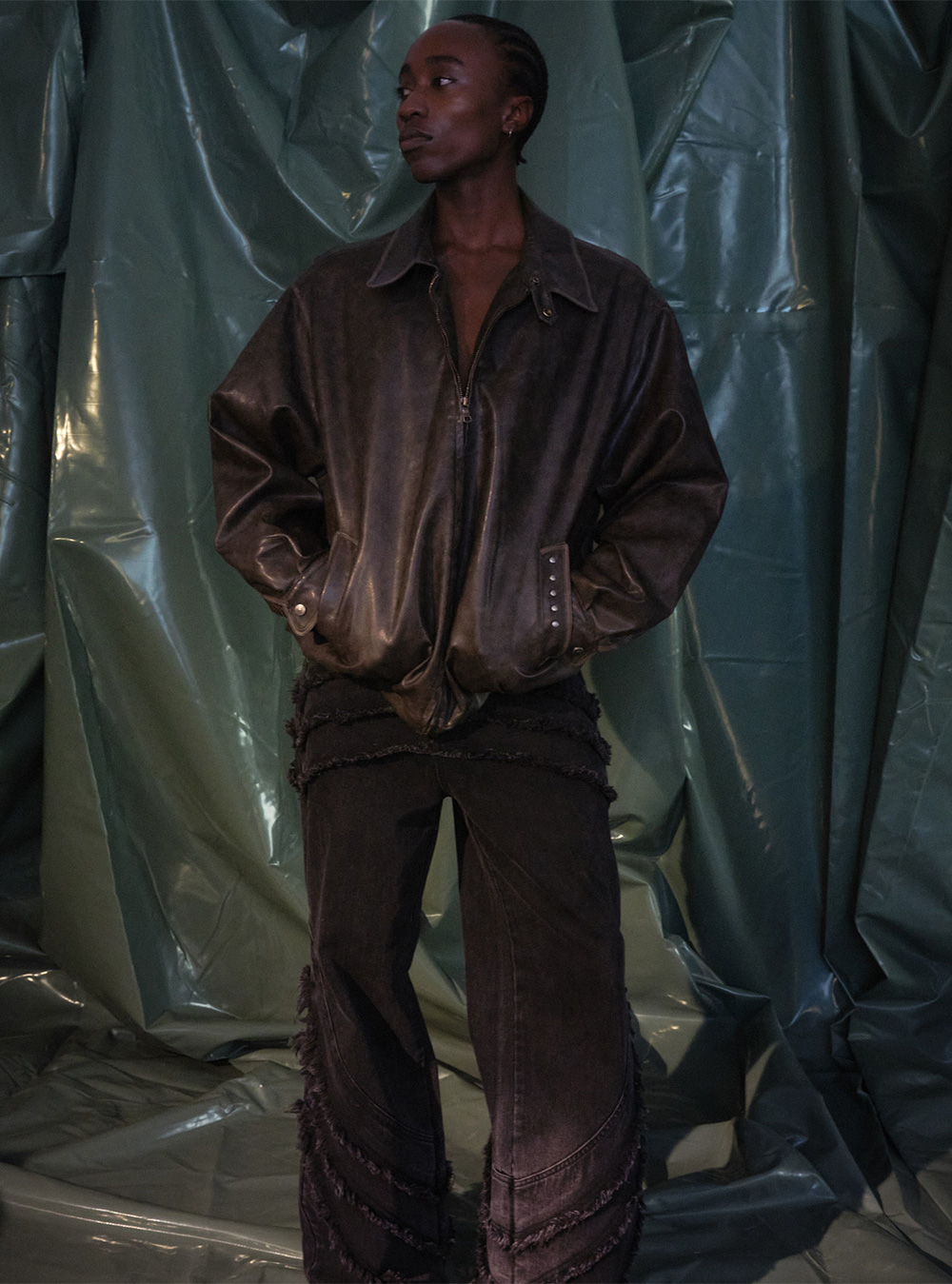 RecoverZone] Vintage Washed PU Leather Jacket | BCAESAR