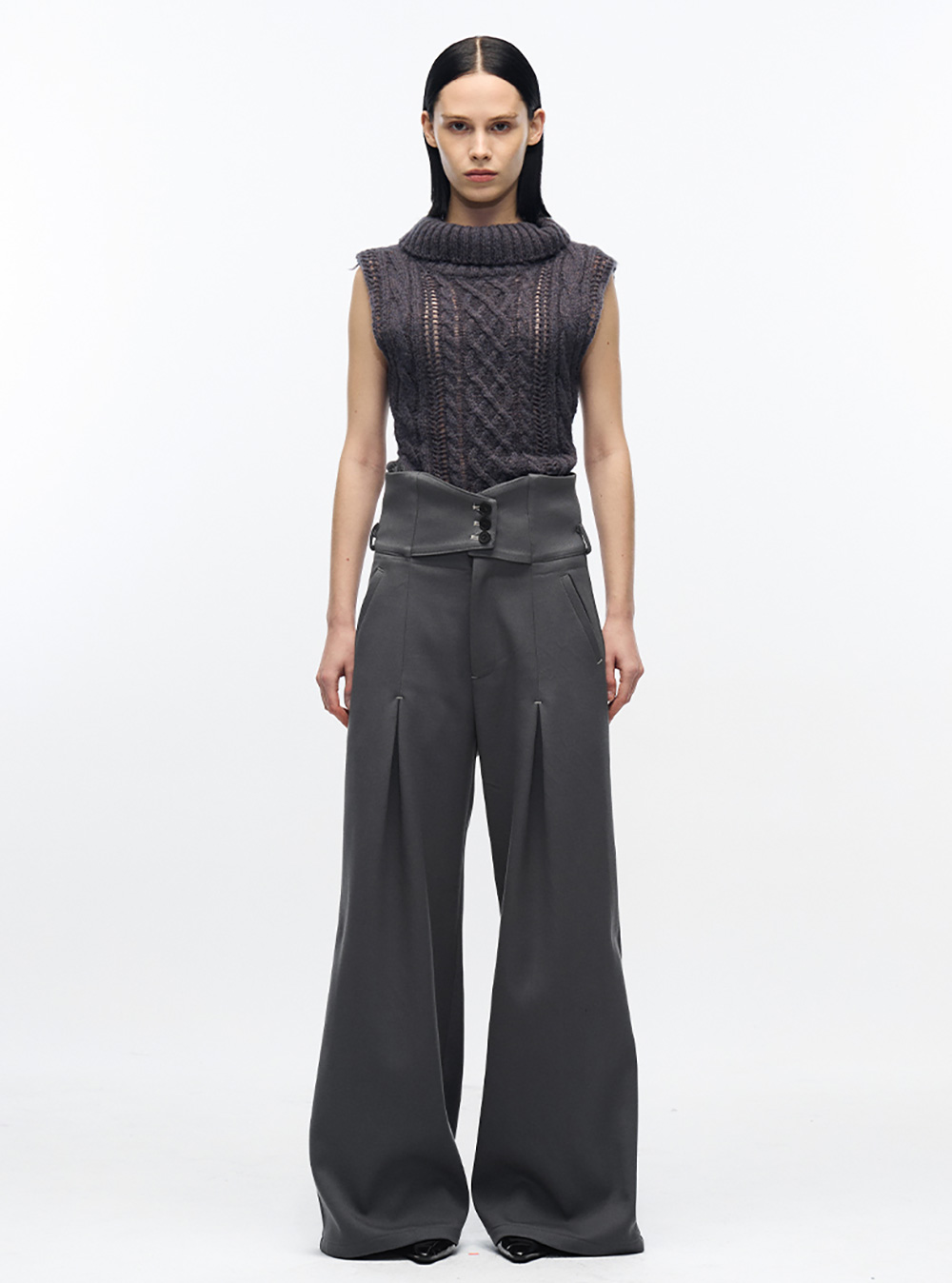 Slight Vogue] Sculpted High-Waist Grey Pants - BCAESAR